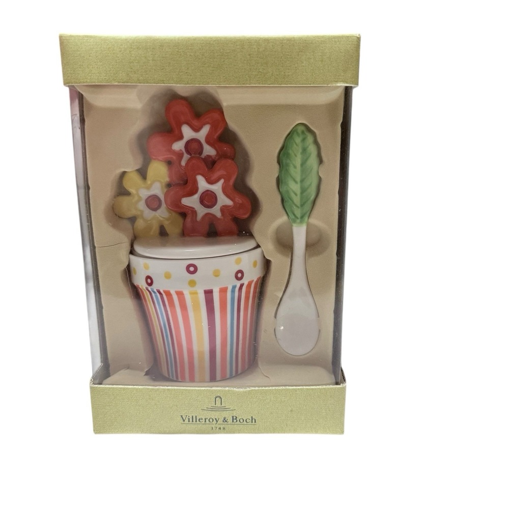 Villeroy & Boch Ceramic Happy Flower Pot Jam Jellyβ Jar NEW DAMAGED Box
